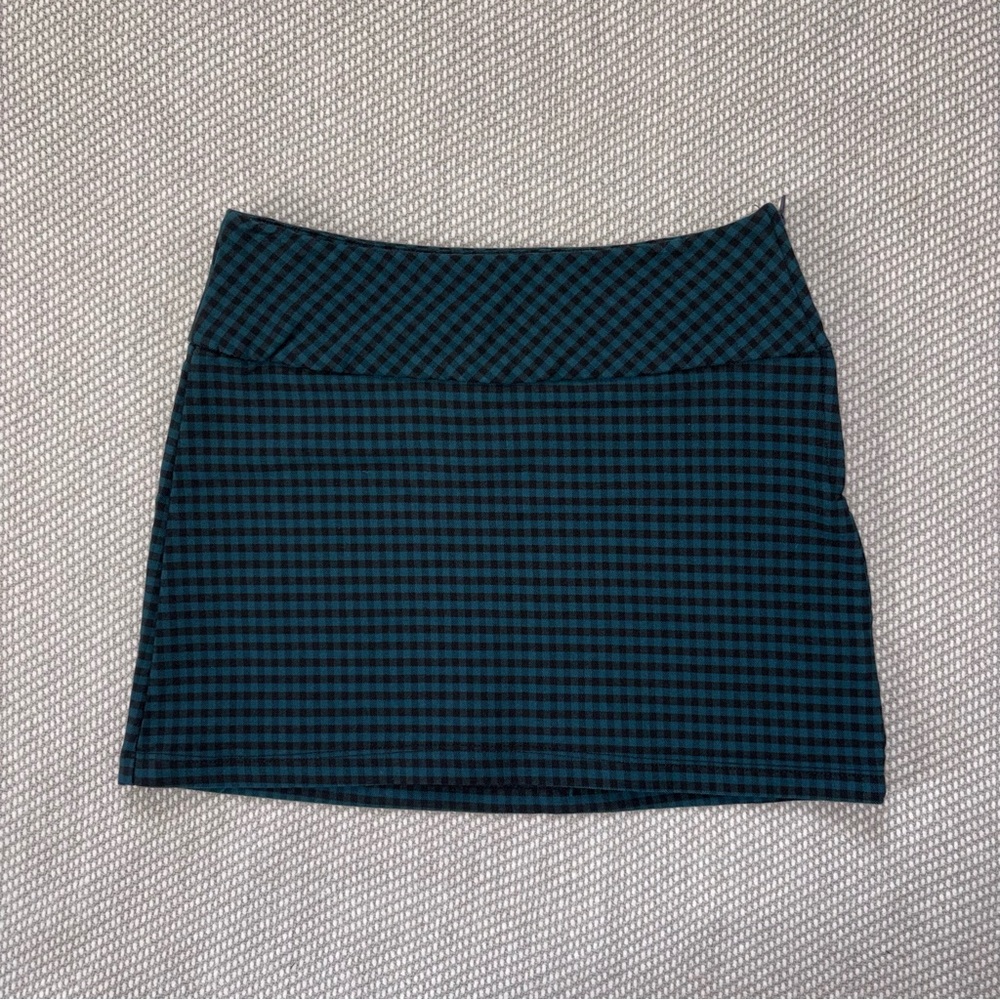 Low Rise Blue Black Plaid Gingham Check y2k Micro Mini Skirt Sz Xs